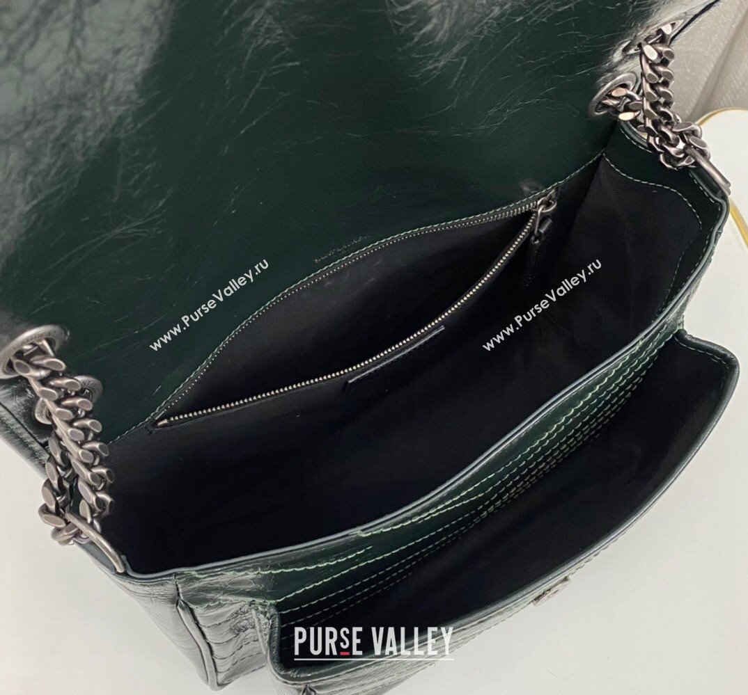 Saint Laurent Niki medium Bag in Crinkled Vintage Leather 633158 Dark Green (nana-24011004)