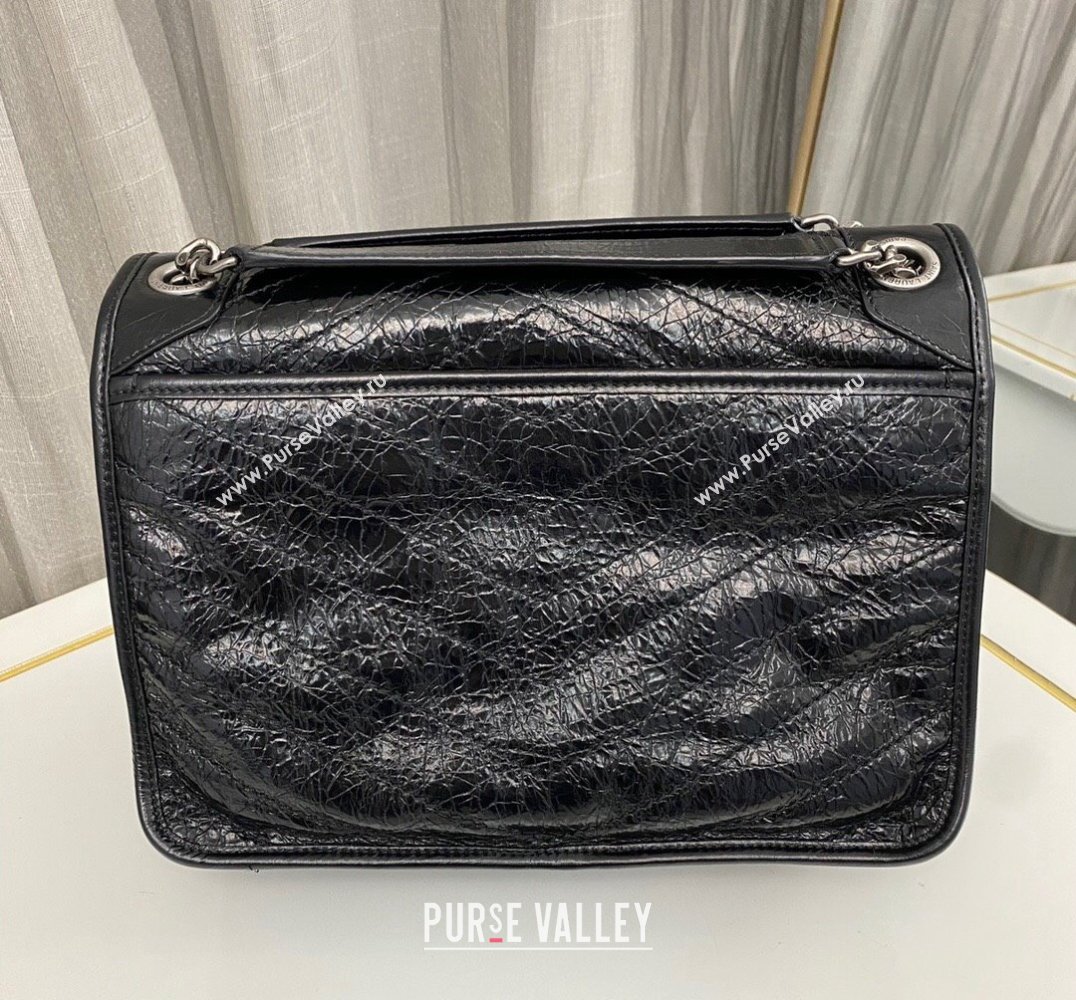 Saint Laurent Niki medium Bag in Crinkled Vintage Leather 633158 Black/Silver (nana-24011003)