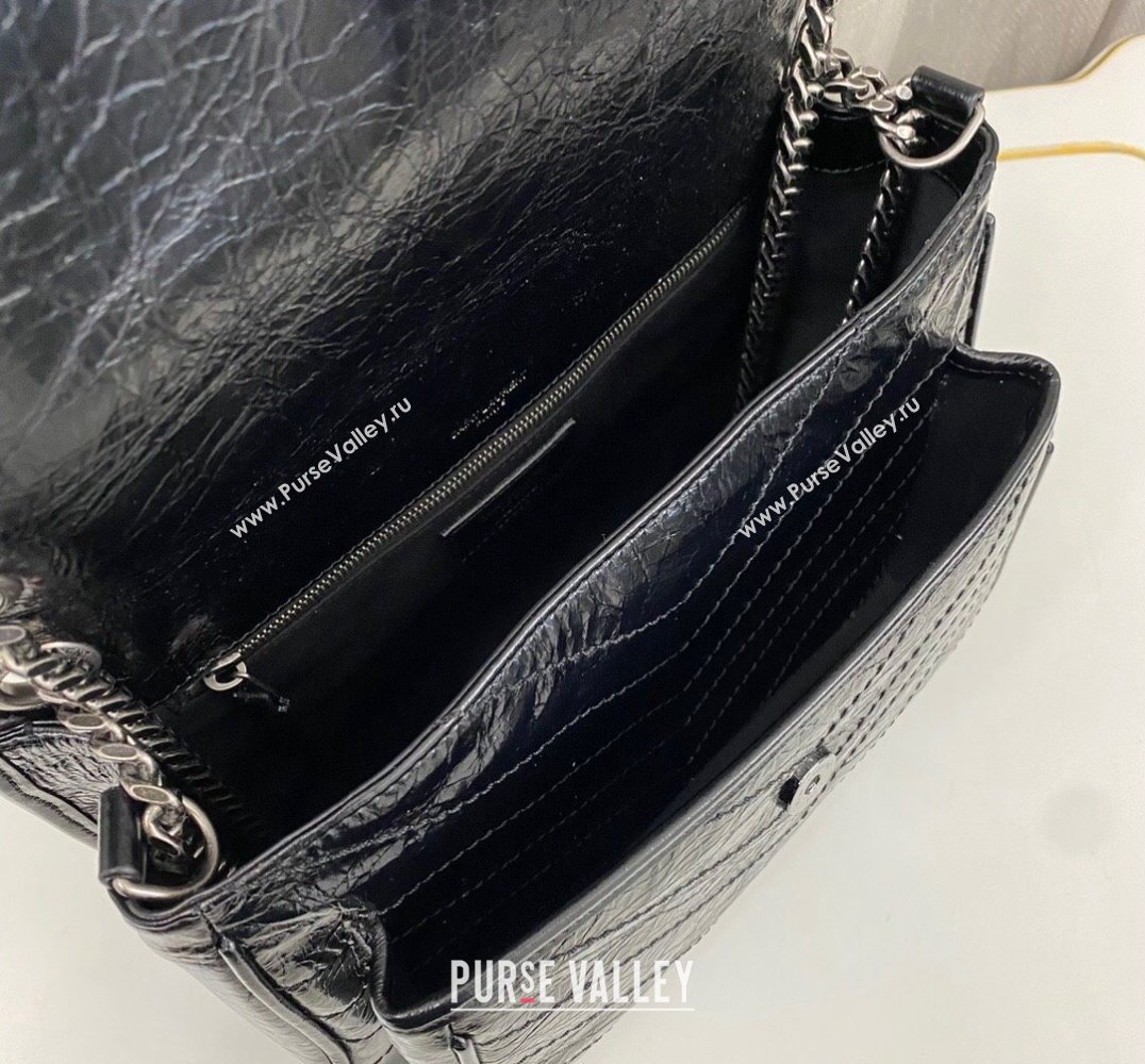 Saint Laurent Niki medium Bag in Crinkled Vintage Leather 633158 Black/Silver (nana-24011003)