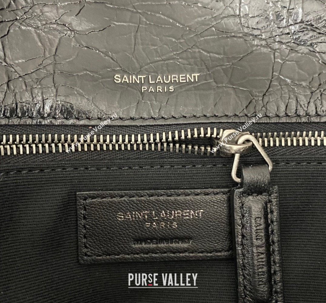 Saint Laurent Niki medium Bag in Crinkled Vintage Leather 633158 Black/Silver (nana-24011003)
