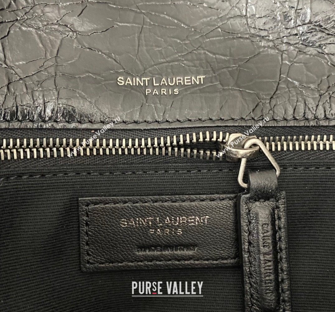 Saint Laurent Niki medium Bag in Crinkled Vintage Leather 633158 Black/Silver (nana-24011003)