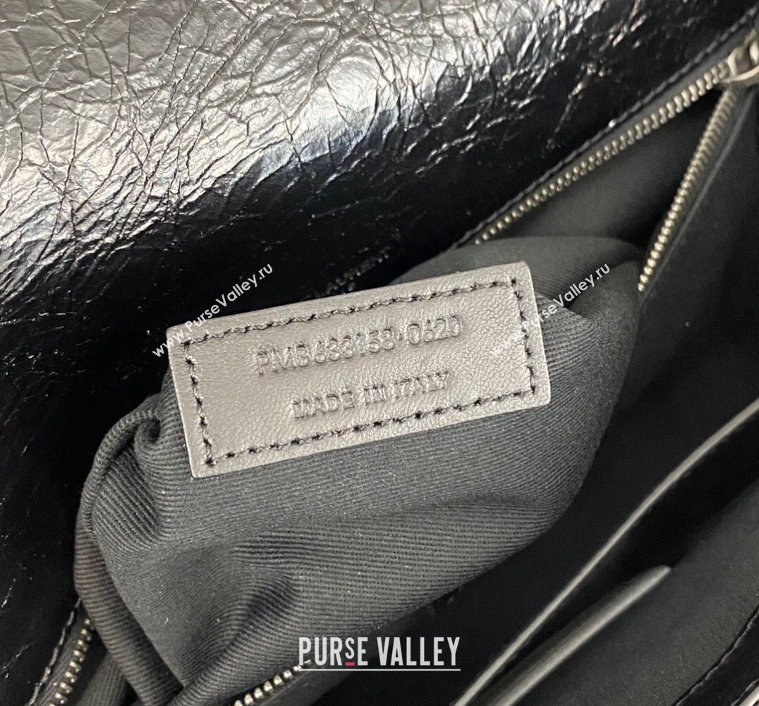 Saint Laurent Niki medium Bag in Crinkled Vintage Leather 633158 Black/Silver (nana-24011003)