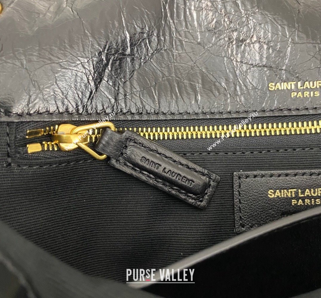 Saint Laurent Niki medium Bag in Crinkled Vintage Leather 633158 Black/Gold (nana-24011002)