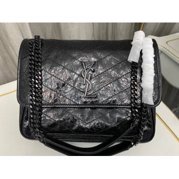 Saint Laurent Niki medium Bag in Crinkled Vintage Leather 633158 Black (nana-24011001)