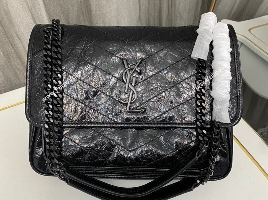 Saint Laurent Niki medium Bag in Crinkled Vintage Leather 633158 Black (nana-24011001)