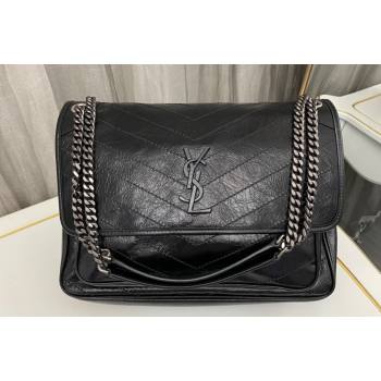 Saint Laurent Niki Large Bag in Crinkled Vintage Leather 498883 Black/Silver (nana-23120202)