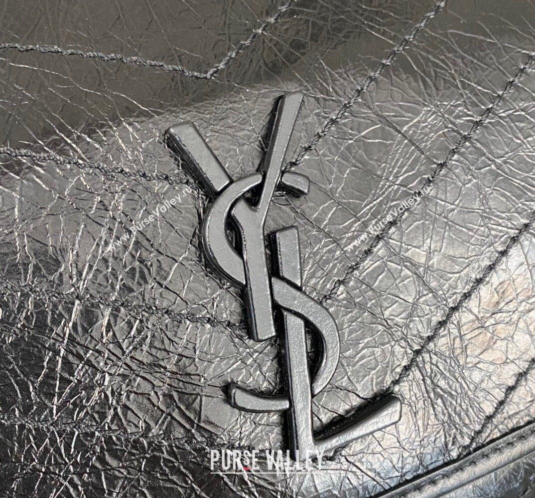 Saint Laurent Niki Large Bag in Crinkled Vintage Leather 498883 Black/Silver (nana-23120202)