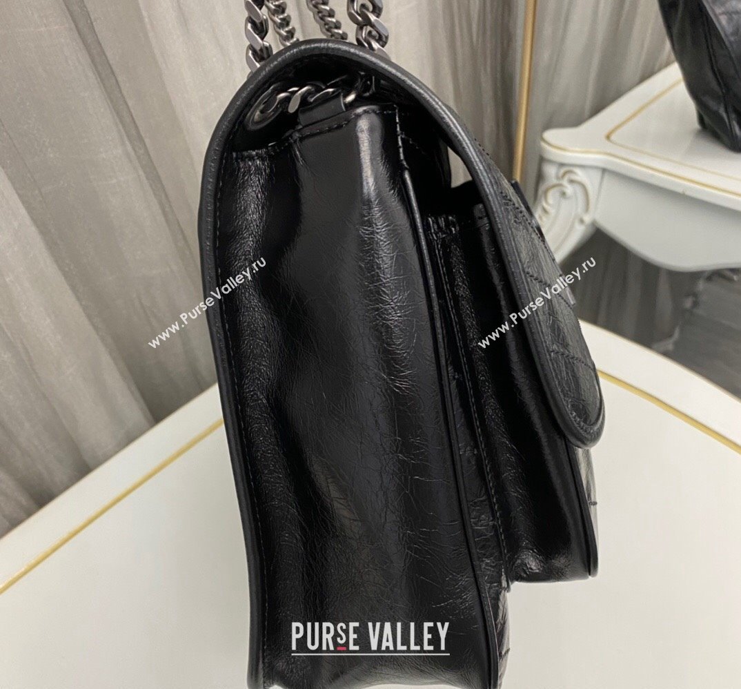 Saint Laurent Niki Large Bag in Crinkled Vintage Leather 498883 Black/Silver (nana-23120202)