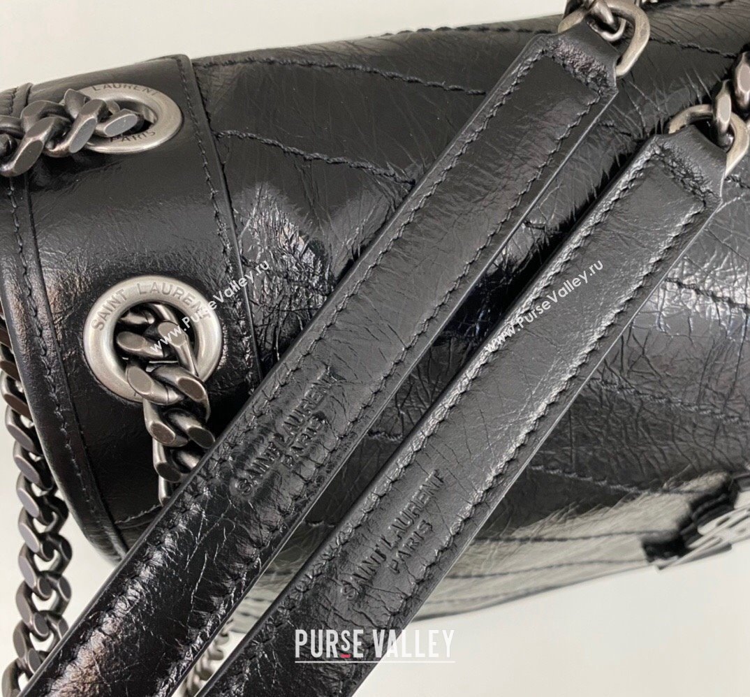 Saint Laurent Niki Large Bag in Crinkled Vintage Leather 498883 Black/Silver (nana-23120202)