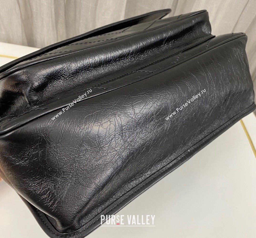 Saint Laurent Niki Large Bag in Crinkled Vintage Leather 498883 Black/Silver (nana-23120202)
