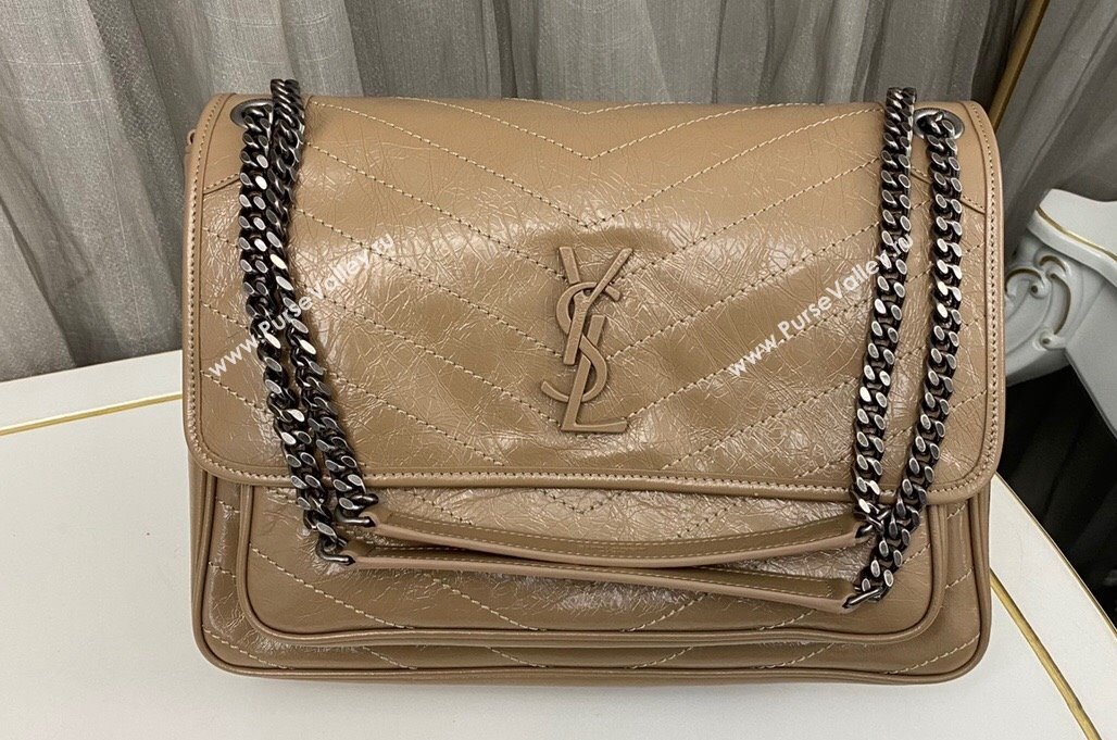 Saint Laurent Niki Large Bag in Crinkled Vintage Leather 498883 Apricot (nana-23120207)