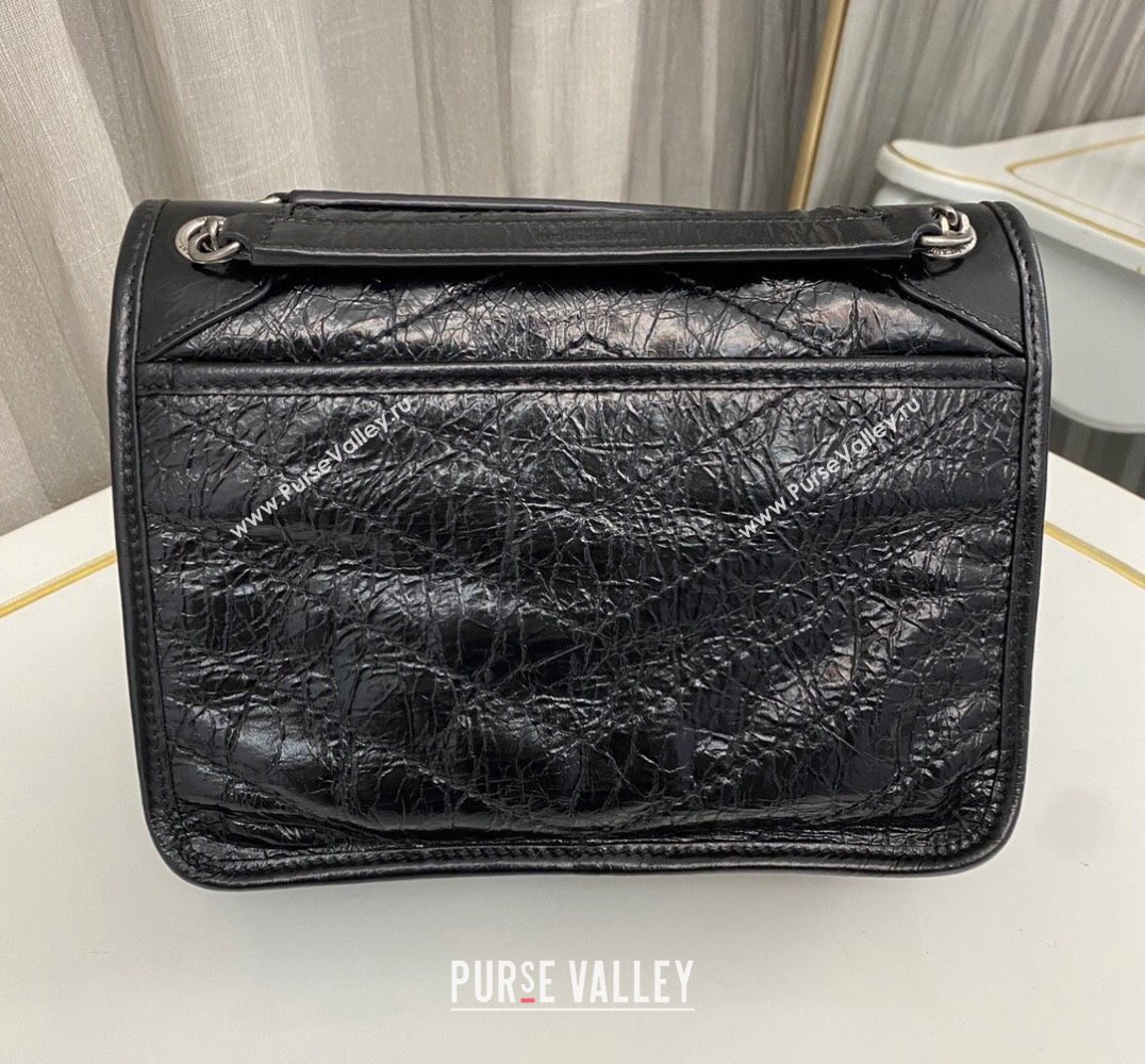 Saint Laurent Niki Baby Bag in Crinkled Vintage Leather 633160 Black/Silver (nana-24011023)