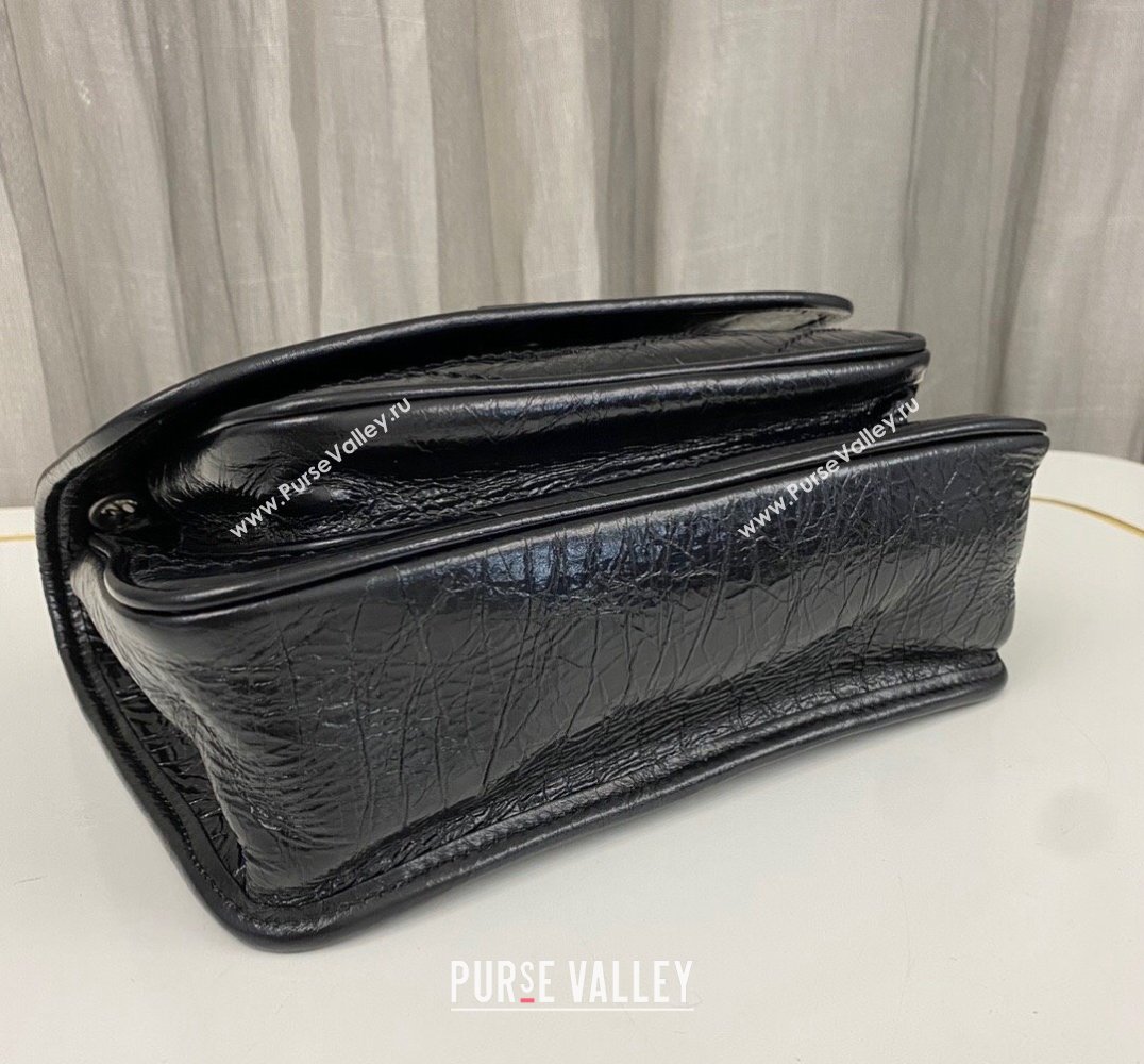 Saint Laurent Niki Baby Bag in Crinkled Vintage Leather 633160 Black/Silver (nana-24011023)