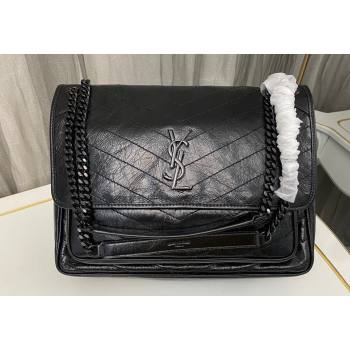 Saint Laurent Niki Large Bag in Crinkled Vintage Leather 498883 Black (nana-23120201)