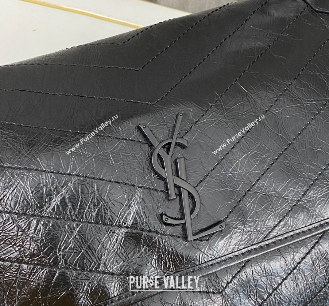 Saint Laurent Niki Large Bag in Crinkled Vintage Leather 498883 Black (nana-23120201)