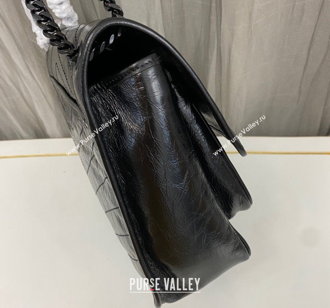 Saint Laurent Niki Large Bag in Crinkled Vintage Leather 498883 Black (nana-23120201)