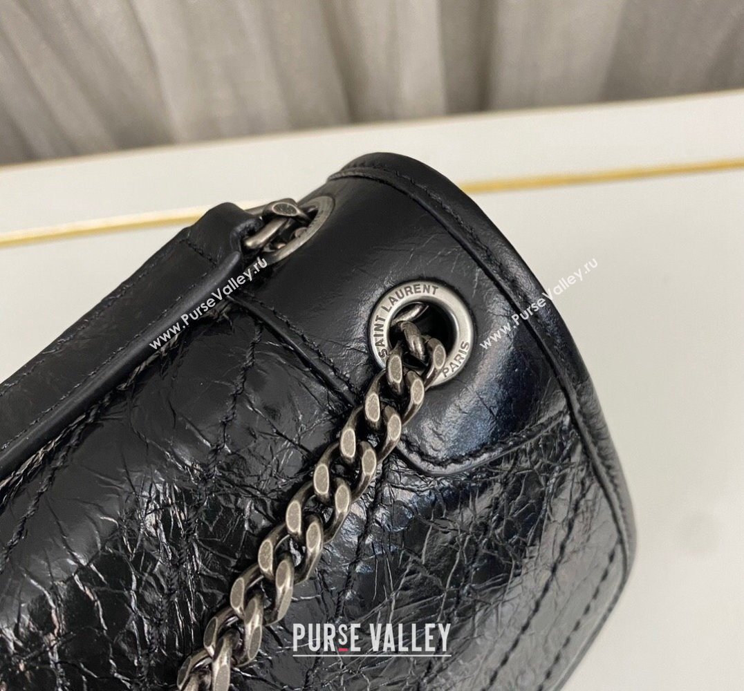 Saint Laurent Niki Baby Bag in Crinkled Vintage Leather 633160 Black/Silver (nana-24011023)