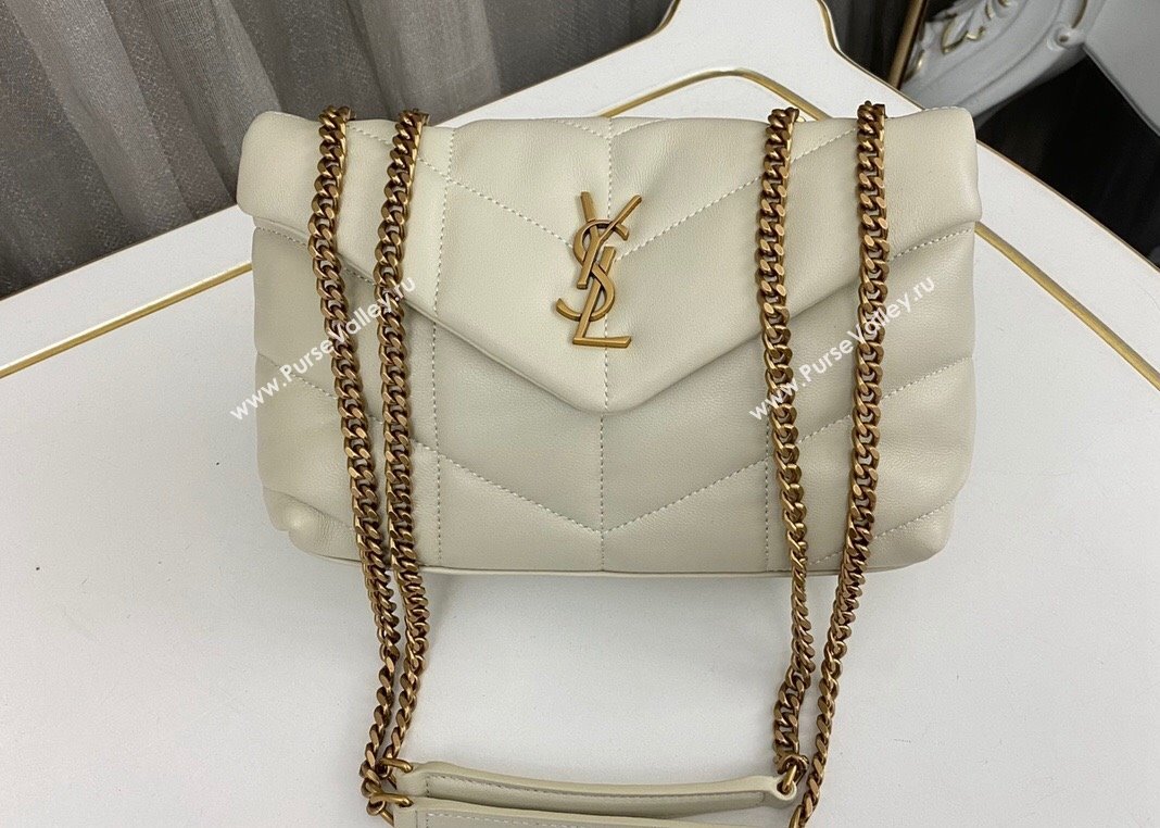 Saint Laurent toy puffer Bag in lambskin 759337 Vintage White/Gold (nana-24010943)