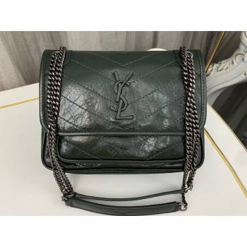 Saint Laurent Niki Baby Bag in Crinkled Vintage Leather 633160 Emerald Green (nana-24011025)