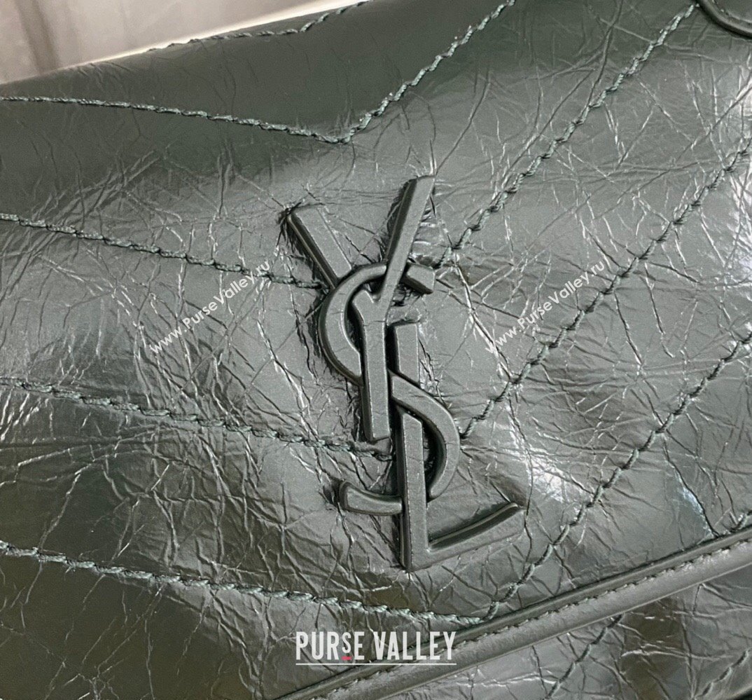 Saint Laurent Niki Baby Bag in Crinkled Vintage Leather 633160 Emerald Green (nana-24011025)