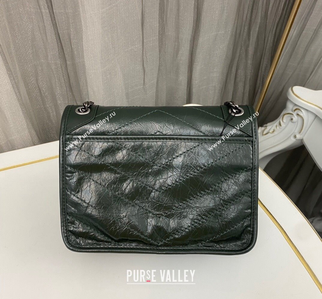 Saint Laurent Niki Baby Bag in Crinkled Vintage Leather 633160 Emerald Green (nana-24011025)