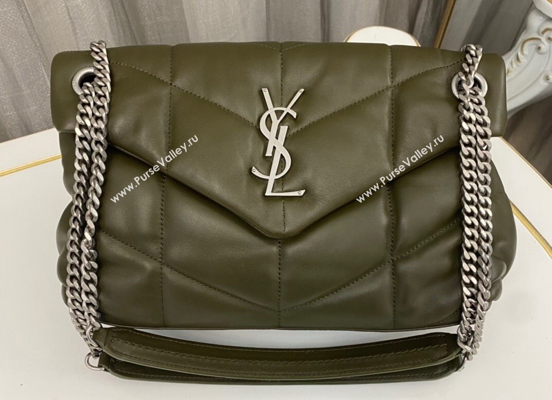 Saint Laurent puffer small Bag in nappa leather 577476 Olive Green/Silver (nana-24010925)