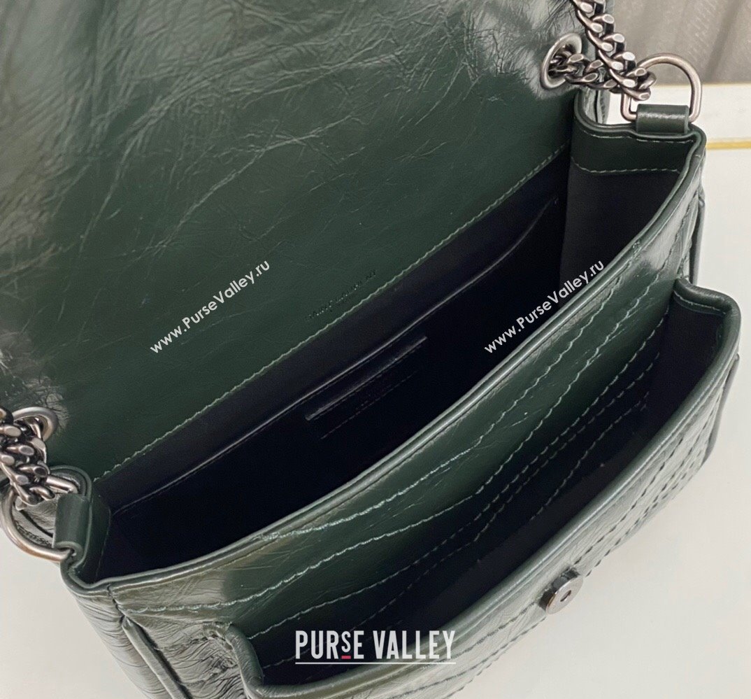 Saint Laurent Niki Baby Bag in Crinkled Vintage Leather 633160 Emerald Green (nana-24011025)