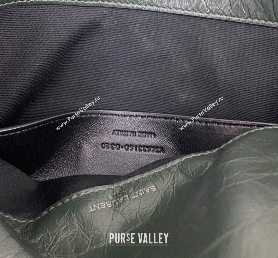 Saint Laurent Niki Baby Bag in Crinkled Vintage Leather 633160 Emerald Green (nana-24011025)