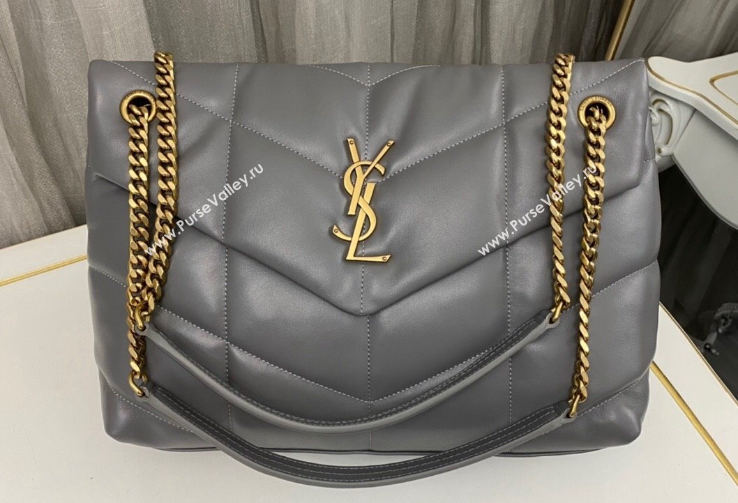 Saint Laurent puffer medium Bag in nappa leather 577475 Gray/Gold (nana-24010906)