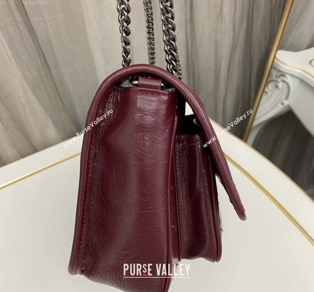 Saint Laurent Niki Baby Bag in Crinkled Vintage Leather 633160 Burgundy (nana-24011031)