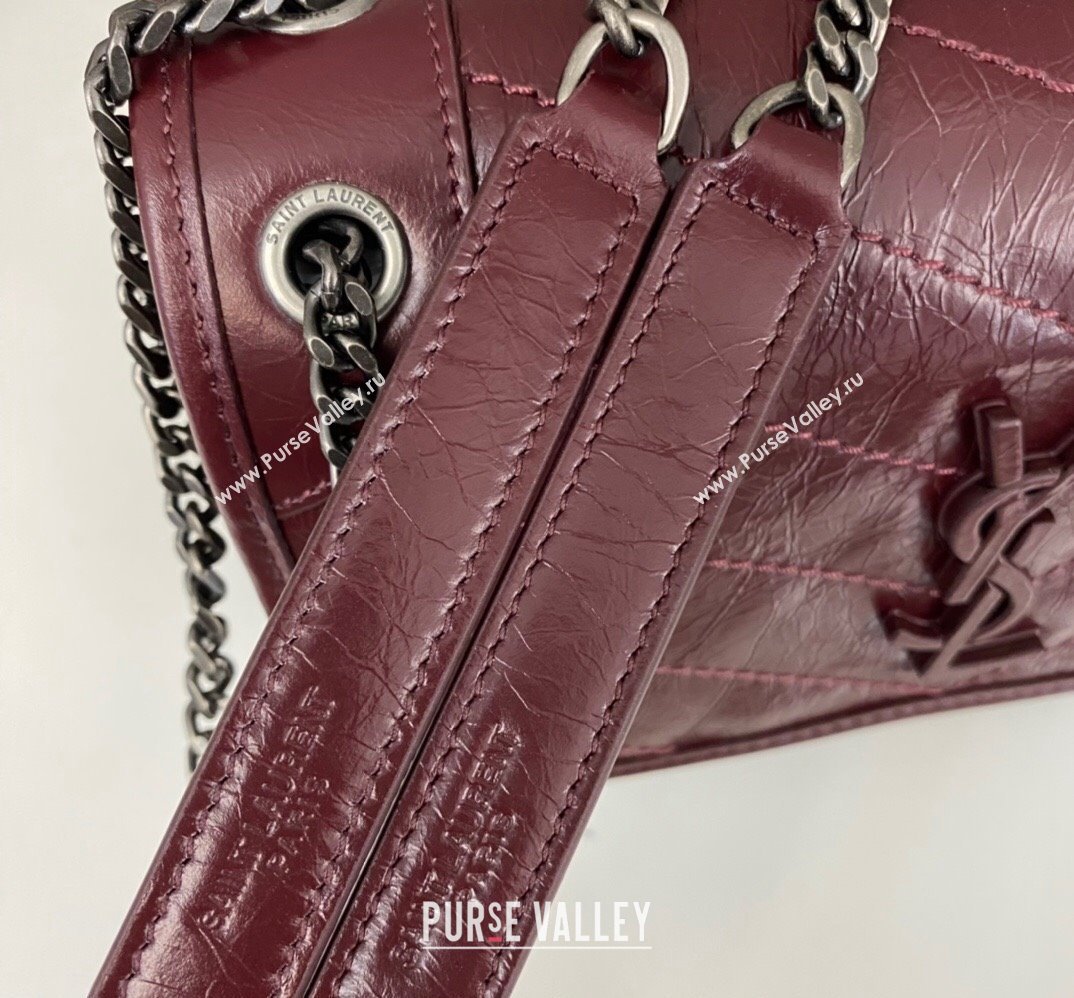 Saint Laurent Niki Baby Bag in Crinkled Vintage Leather 633160 Burgundy (nana-24011031)