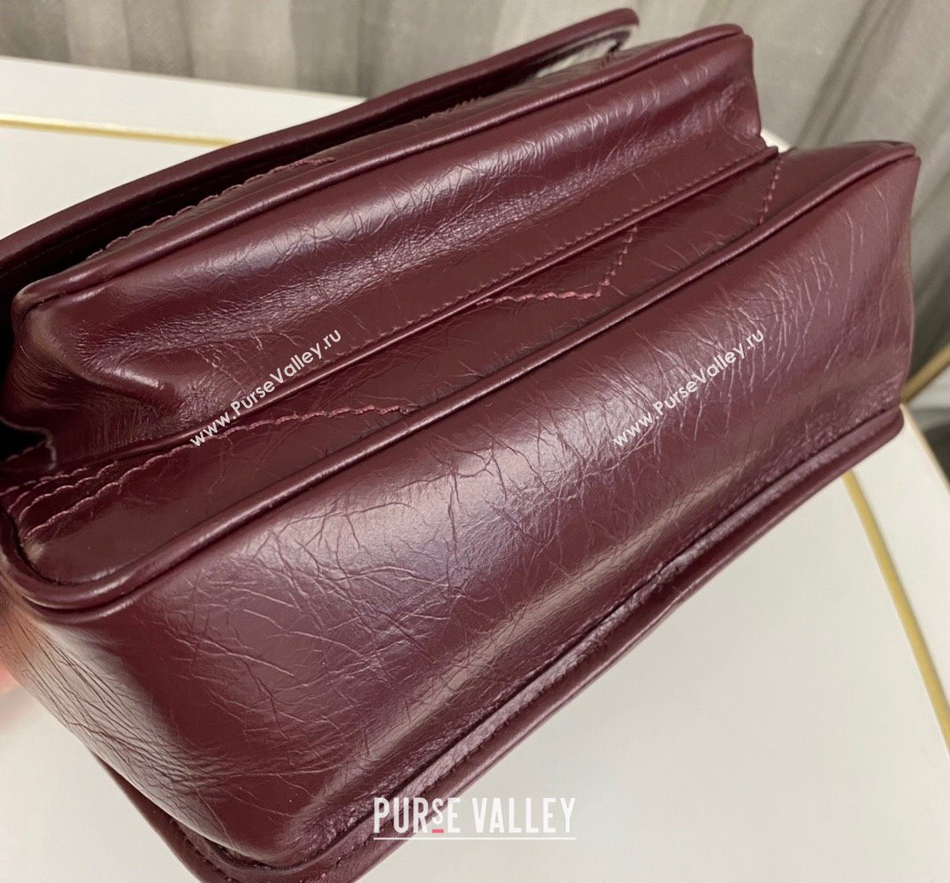 Saint Laurent Niki Baby Bag in Crinkled Vintage Leather 633160 Burgundy (nana-24011031)