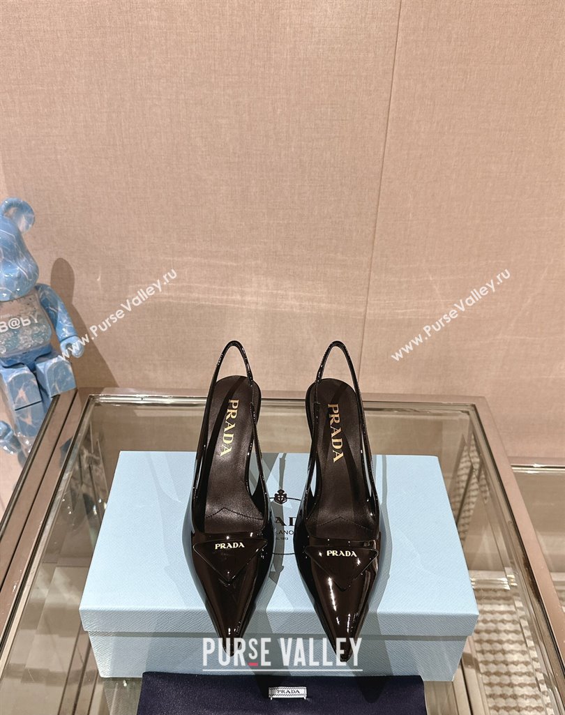 Prada Heel 7.5cm Patent leather Slingback Pumps 1I901M Black 2024 (modeng-23120218)