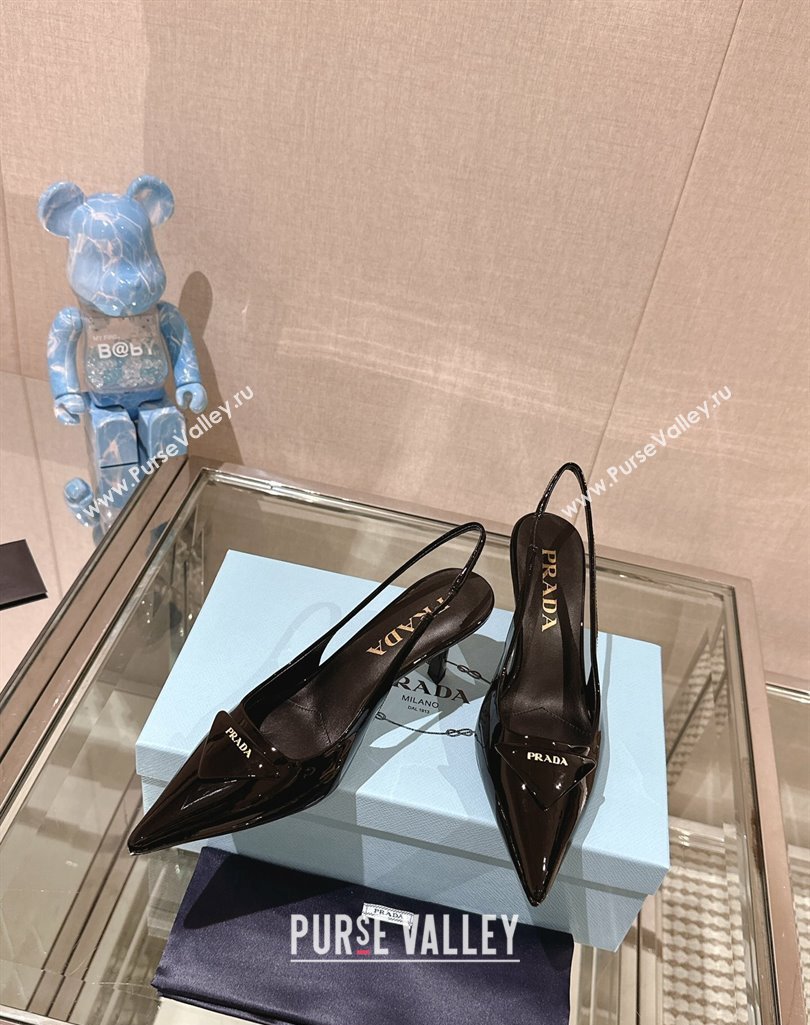 Prada Heel 7.5cm Patent leather Slingback Pumps 1I901M Black 2024 (modeng-23120218)