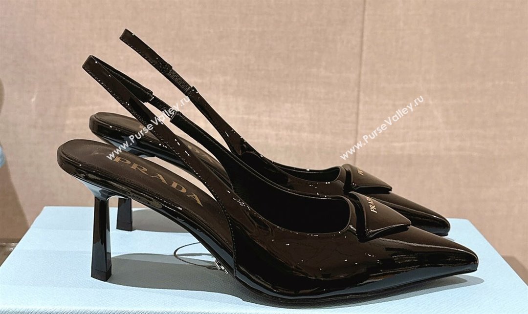 Prada Heel 7.5cm Patent leather Slingback Pumps 1I901M Black 2024 (modeng-23120218)