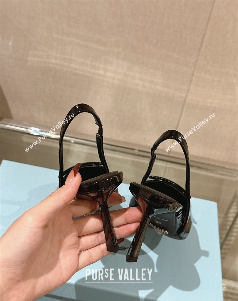 Prada Heel 7.5cm Patent leather Slingback Pumps 1I901M Black 2024 (modeng-23120218)