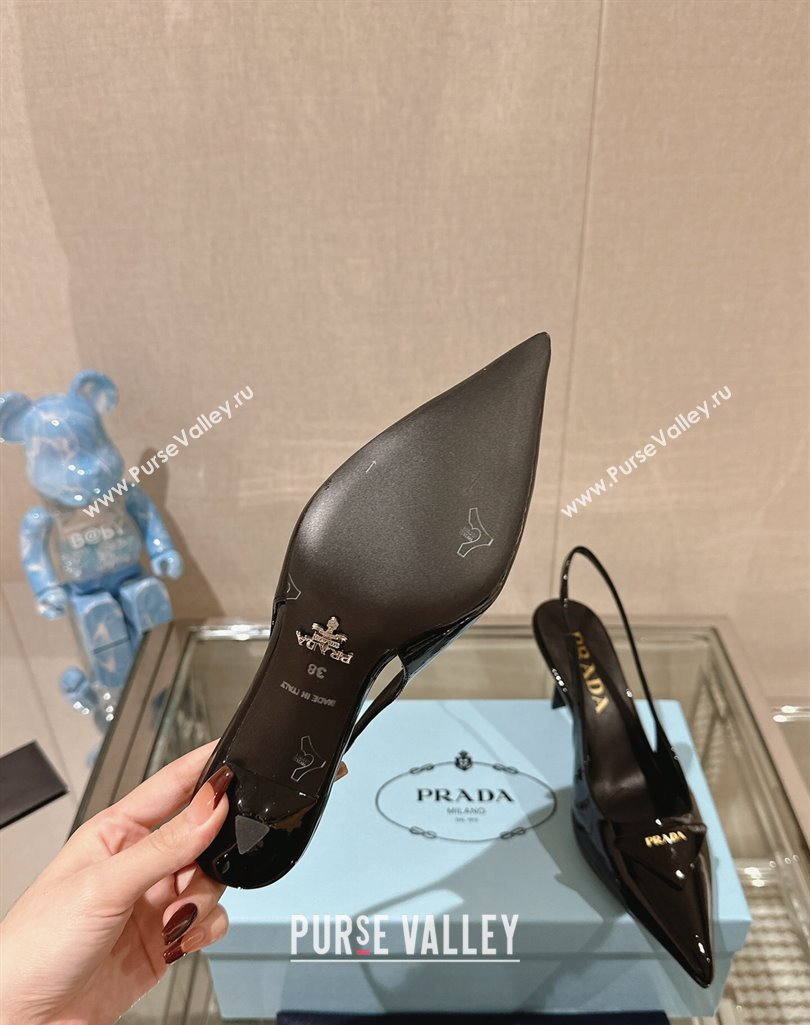 Prada Heel 7.5cm Patent leather Slingback Pumps 1I901M Black 2024 (modeng-23120218)