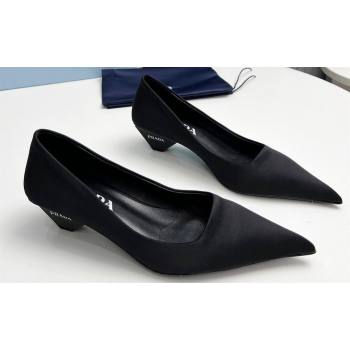 Prada Heel 4cm Satin Pointed Toe Pumps Black Spring 2024 (modeng-23120421)