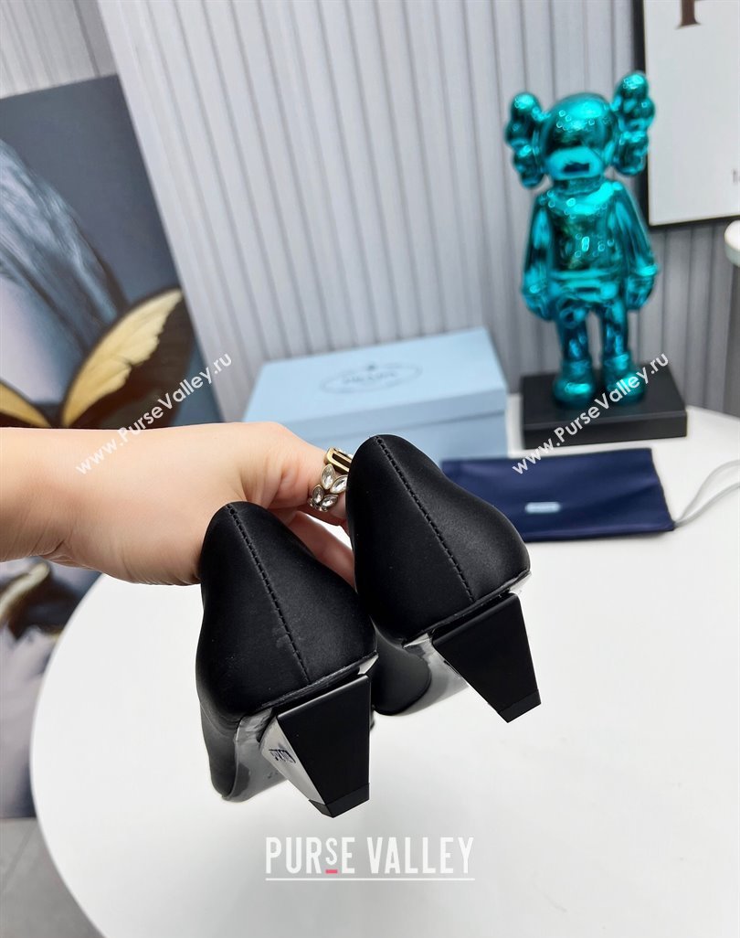 Prada Heel 4cm Satin Pointed Toe Pumps Black Spring 2024 (modeng-23120421)