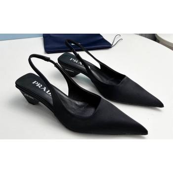 Prada Heel 4cm Satin Pointed Toe Slingbacks Black Spring 2024 (modeng-23120411)