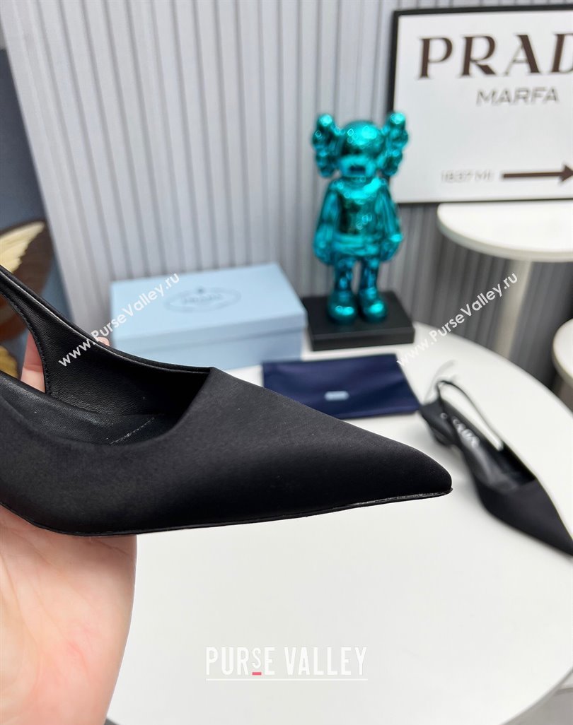 Prada Heel 4cm Satin Pointed Toe Slingbacks Black Spring 2024 (modeng-23120411)