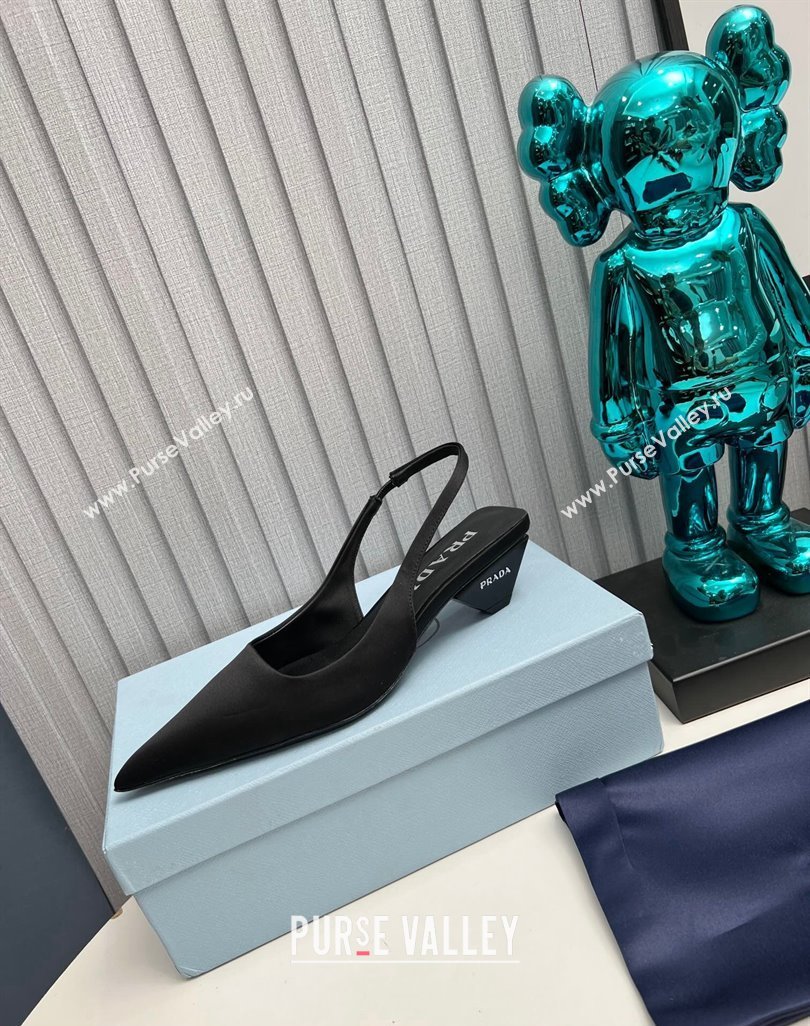 Prada Heel 4cm Satin Pointed Toe Slingbacks Black Spring 2024 (modeng-23120411)
