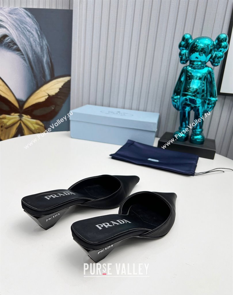Prada Heel 4cm Satin Pointed Toe Mules Black Spring 2024 (modeng-23120401)