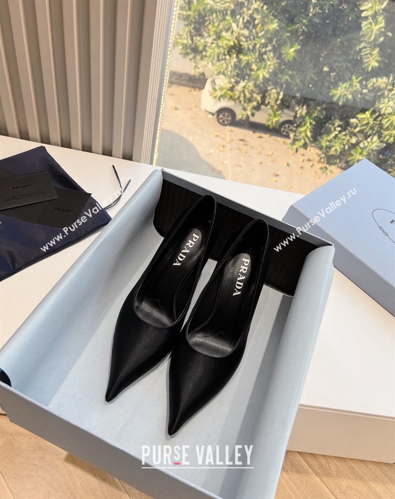 Prada Heel 9cm Satin Pumps Black Spring 2024 (kaola-23120221)