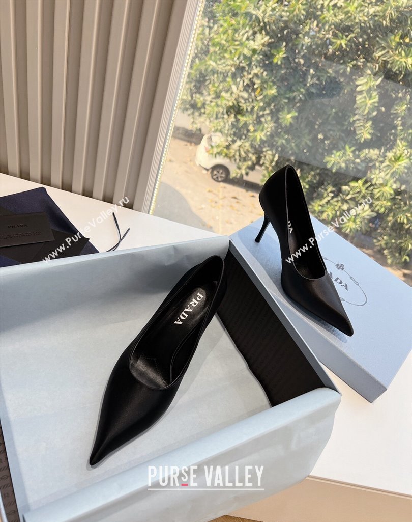 Prada Heel 9cm Satin Pumps Black Spring 2024 (kaola-23120221)