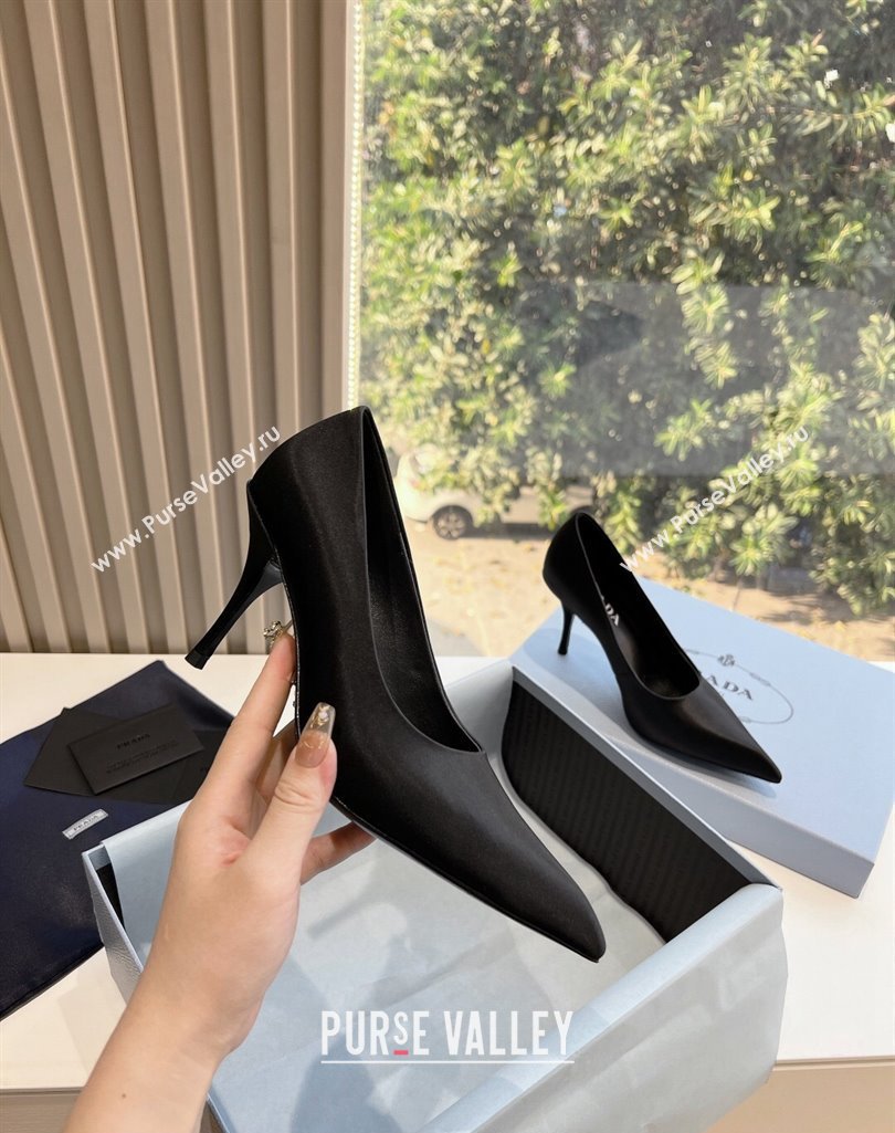 Prada Heel 9cm Satin Pumps Black Spring 2024 (kaola-23120221)