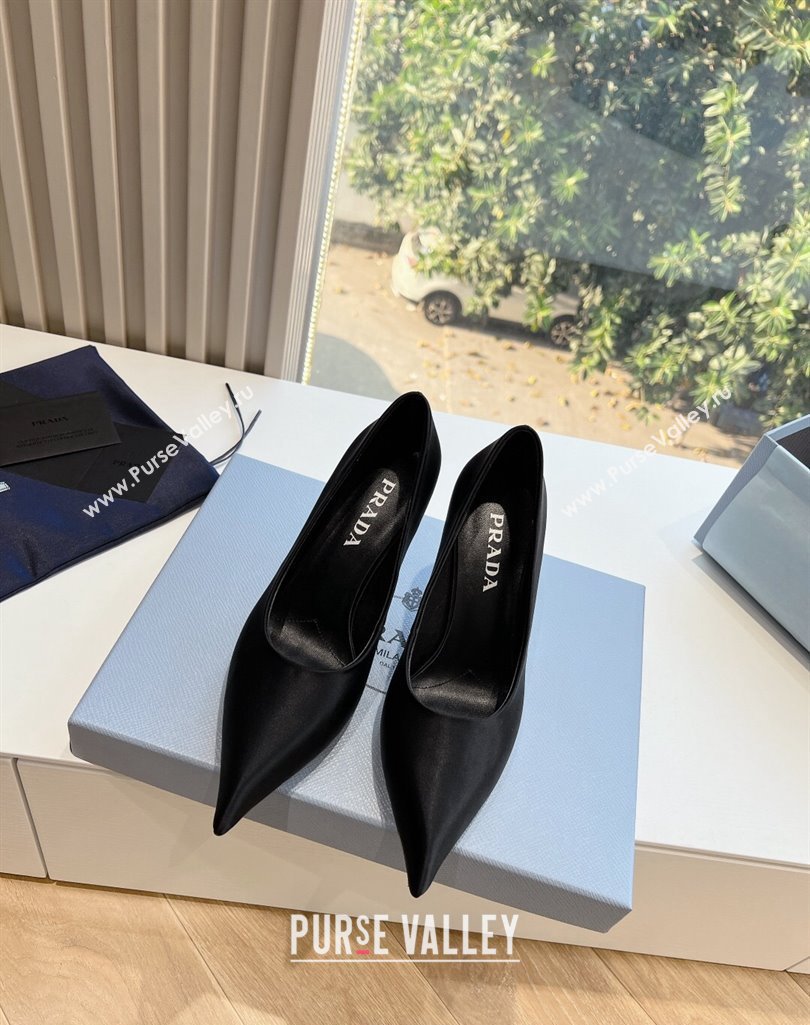 Prada Heel 9cm Satin Pumps Black Spring 2024 (kaola-23120221)