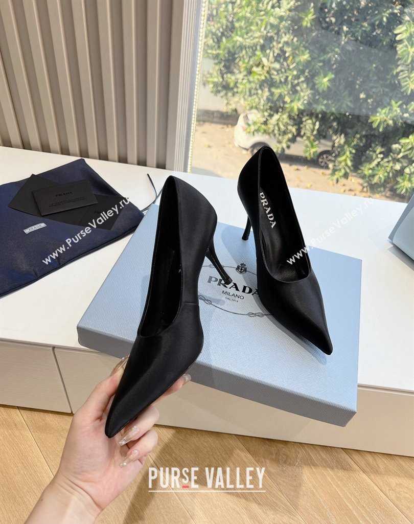 Prada Heel 9cm Satin Pumps Black Spring 2024 (kaola-23120221)