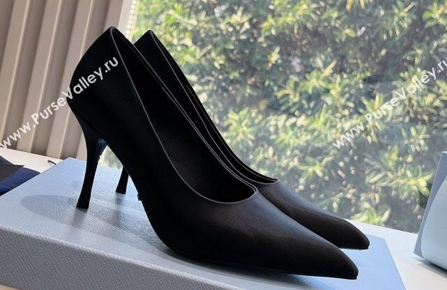 Prada Heel 9cm Satin Pumps Black Spring 2024 (kaola-23120221)
