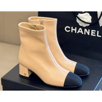 Chanel Beige Lambskin Grosgrain Ankle Boots 2024 (kaola-23120409)